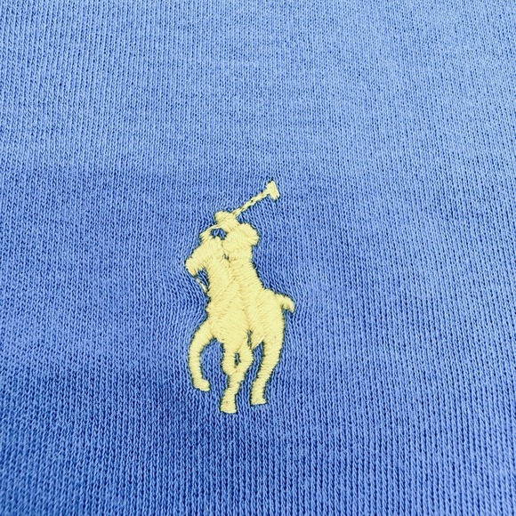 Vtg Ralph Lauren Polo Shirt XXL Blue Solid Short Yellow Pony Sleeve Mens Soft - Picture 4 of 8